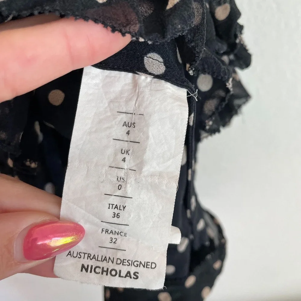 NICHOLAS Black‎ Polka Dot Chiffon Ruffle Mini Dress 0
